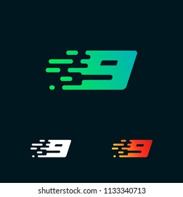 Number 9 modern speed shapes logo design vector