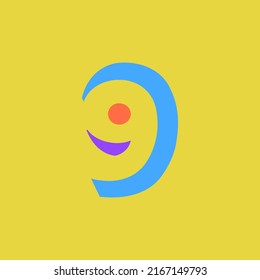 Number 9 in a modular font style, with a sharp, bold, masculine style, but fun and colorful. Perfect for personal brand logos, abbreviations, titles, etc.