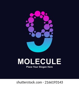 Nummer 9-Molekül dots Logo Vektordesign. Geeignet für Business, Initial, Medizin, Wissenschaft, Technologie, Labor, Elektronik