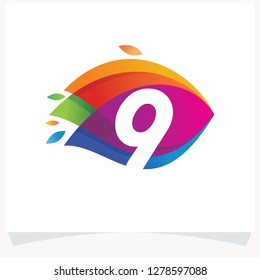 Number 9 Negative space design. Number 9 logo at colorful multicolor background