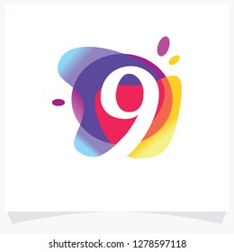 Number 9 Negative space design. Number 9 logo at colorful multicolor splash background
