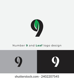 Number 9 nine and eco leaf logo design icon simple and modern