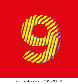number 9 nine, fraction with yellow texture effect for advertising in shopping centers, editorial design and printed media, decorative background