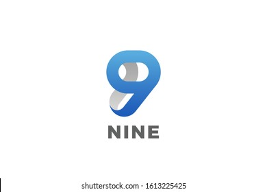 Number 9 Nine Logo design vector template Ribbon Font style Typography.