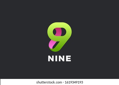 Number 9 Nine Logo design vector template Ribbon Font style Typography.