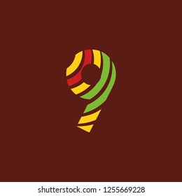 Number 9 nine logo on dark background with bright colors, African culture, safari decoration