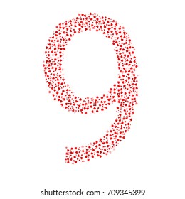 Number 9, nine. Made Of Red Hearts