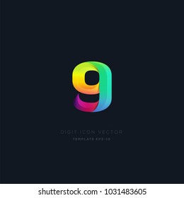 Number 9 nine multi colour digit icon vector template.
