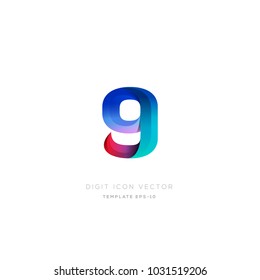 Number 9 nine multi colour digit icon vector template.