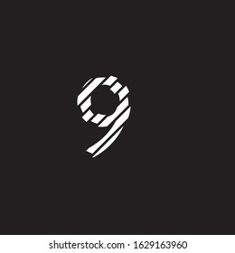number 9 nine, stripes in white with the appearance of broken
