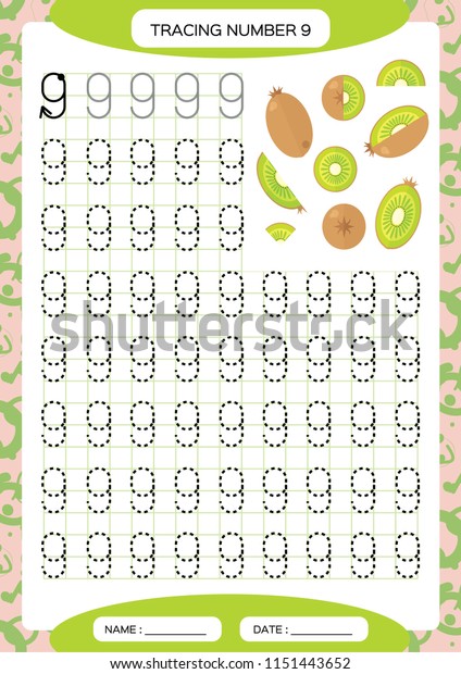 number 9 nine tracing worksheet kids stock vector royalty free 1151443652 shutterstock