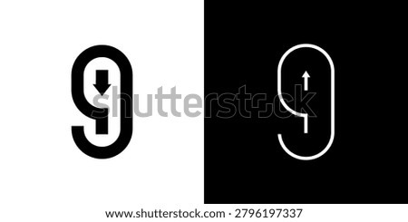 Number 9, numeral nine, different numbers, vector illustration 10EPS