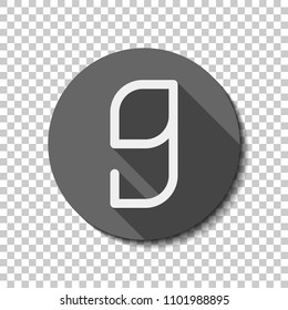 Number 9, numeral, ninth. flat icon, long shadow, circle, transparent grid. Badge or sticker style