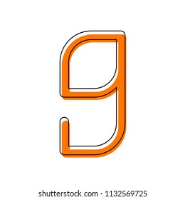 Number 9, numeral, ninth. Isolated icon consisting of black thin contour and orange moved filling on different layers. White background