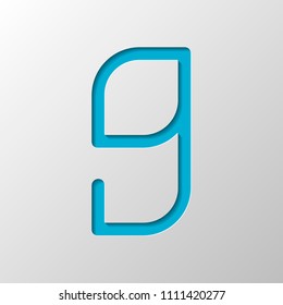 Number 9, numeral, ninth. Paper design. Cutted symbol with shadow