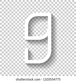 Number 9, numeral, ninth. White icon with shadow on transparent background
