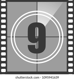 Number 9 From Old Movie Count Down (nine). Film Countdown Number. Vector Illustration EPS 10.