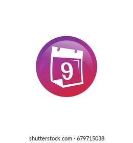 number 9 on calendar within a circle, icon design, isolated on white background. 