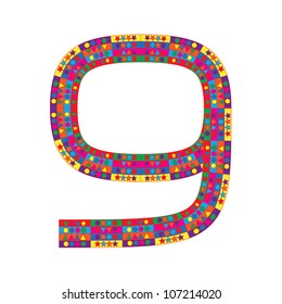 Number 9 on white background from colorful graphic letter collection, Vector Illustration