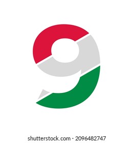 Number 9 Paper Cutout with Italian Flag Color Logo Design Template