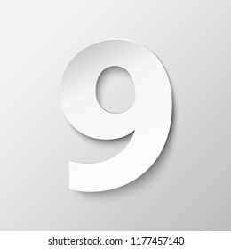 The number 9 in paper style. Vector illustration with a realistic shadow