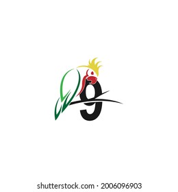 Number 9 with parrot bird icon logo design vector illustration