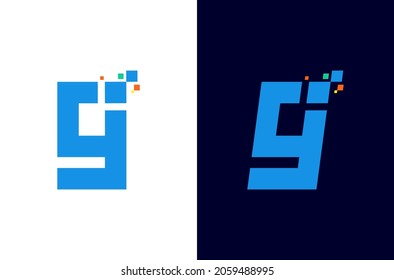 Number 9 pixel logo design. Digital number nine elements