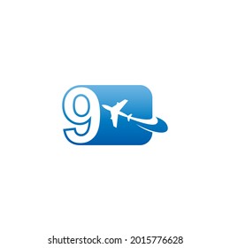 Number 9 with plane logo icon design vector illustration