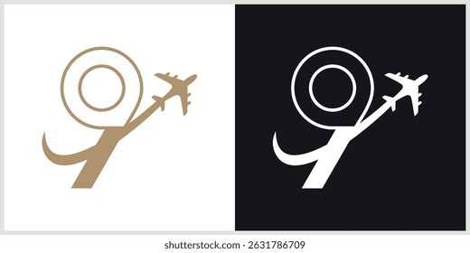 Number 9 Plane Travel Logo Template Design Vector, line Design Concept, Creative Symbol, Icon