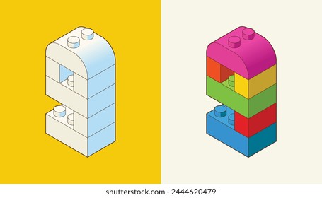Number 9 from Plastic building blocks. Colored bricks isolated on white background. Vector 3d illustration.