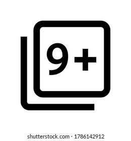 Number 9 Plus icon vector isolated on white background.