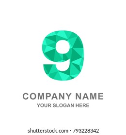 Number 9 Polygonal Style Logo Vector Illustration
