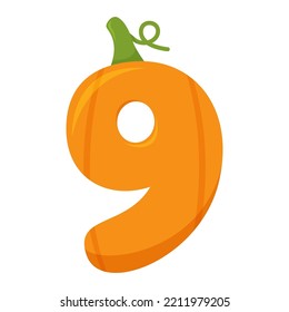 Número 9 Calabaza, ilustración vectorial
