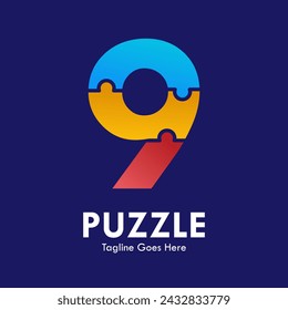 Number 9 puzzle pieces colorful vector logo design. template illustration