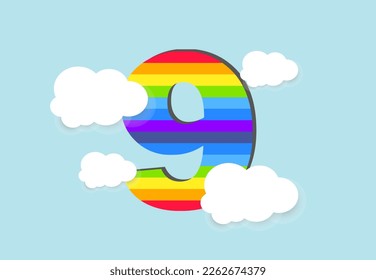 Number 9 Rainbow counting learn object design, abstract rainbow Number for kids, love, family and scholl concept vector illustration design