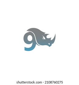 Number 9 with rhino head icon logo template vector