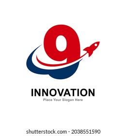 Number 9 with rocket logo vector design. Suitable for app icon, technology, education, corporate identity, initial, card, posters and labels.