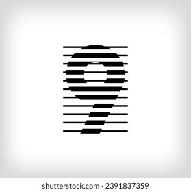 Number 9 scan line logo icon design, vector illustration. The number 9 formed by the combination of lines. Creative flat design style.