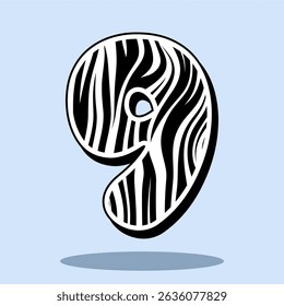 The number 9 in the shape of zebra pattern