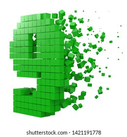 number 9 shaped data block. version with green cubes. 3d pixel style vector illustration. suitable for blockchain, technology, computer and abstract themes.