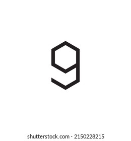 Number 9 shaped hexagon symbol simple logo vector
