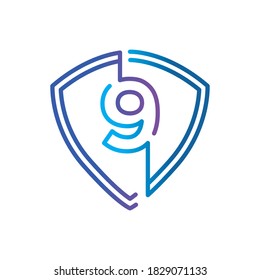 Símbolo del logotipo Escudo número 9 o diseño de plantilla de icono 