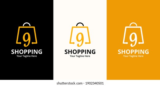 Number 9 Shop Logo designs Template. Illustration vector graphic of  number and shop bag combination logo design concept. Perfect for Ecommerce,sale, discount or store web element. Company emblem