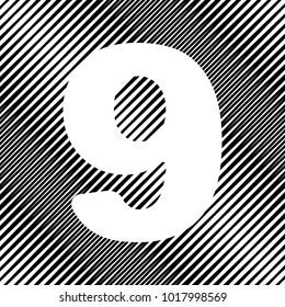 Number 9 sign design template element. Vector. Icon. Hole in moire background.