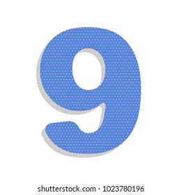 Number 9 sign design template element. Vector. Neon blue icon with cyclamen polka dots pattern with light gray shadow on white background. Isolated.