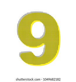 Number 9 sign design template element. Vector. Yellow icon with square pattern duplicate at white background. Isolated.