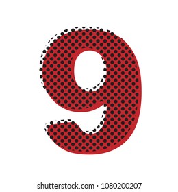 Number 9 sign design template element. Vector. Brown icon with shifted black circle pattern as duplicate at white background. Isolated.
