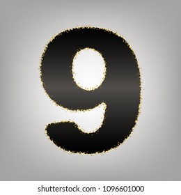 Number 9 sign design template element. Vector. Blackish icon with golden stars at grayish background.