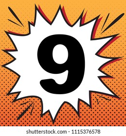 Number 9 sign design template element. Vector. Comics style icon on pop-art background.