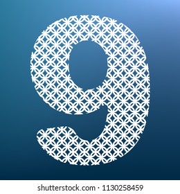 Number 9 sign design template element. Vector. White textured icon at lapis lazuli gradient background.